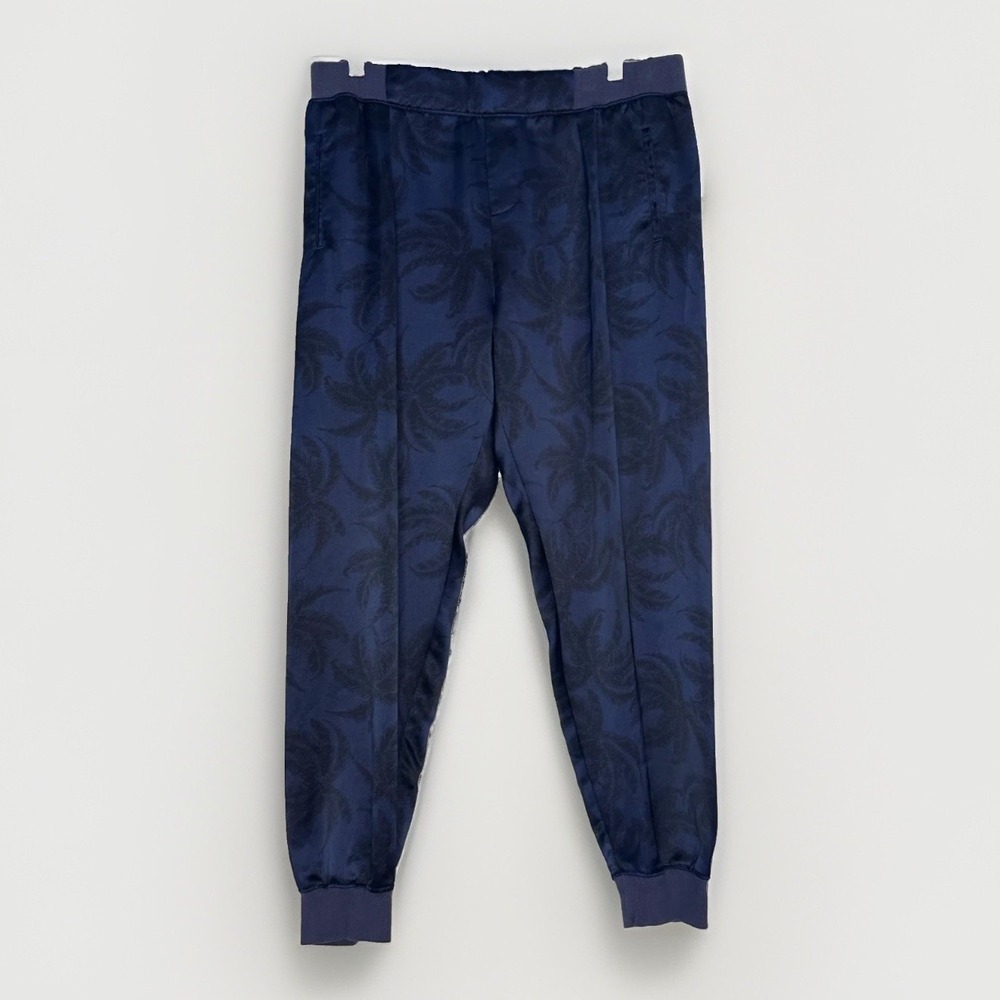 ATM Anthony Thomas Melillo L Navy Satin Jacquard Palm Print Jogger Pants
